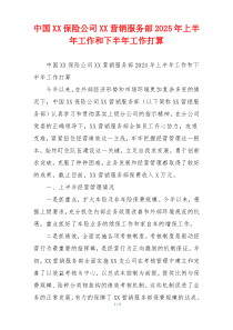 中国XX保险公司XX营销服务部2026年上半年工作和下半年工作打算