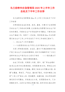 乌兰浩特市应急管理局2026年上半年工作总结及下半年工作安排