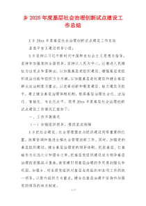 乡2026年度基层社会治理创新试点建设工作总结