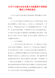 乡关于文旅行业安全重大风险隐患专项排查整治工作情况报告