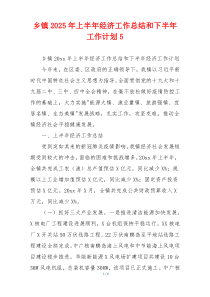 乡镇2026年上半年经济工作总结和下半年工作计划5