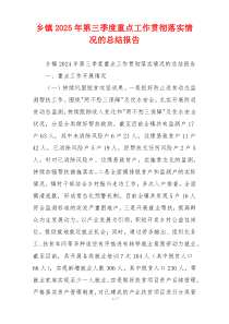 乡镇2026年第三季度重点工作贯彻落实情况的总结报告