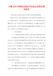 乡镇2026年落实全面从严治党主体责任情况报告