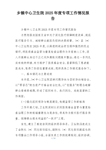 乡镇中心卫生院2026年度专项工作情况报告