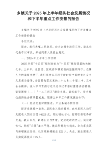 乡镇关于2026年上半年经济社会发展情况和下半年重点工作安排的报告