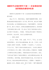 做新时代合格的青年干部——在省委组织部挂职锻炼的感悟和收获
