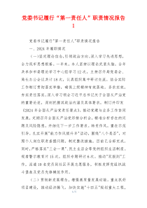 党委书记履行“第一责任人”职责情况报告1
