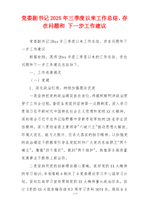 党委副书记2026年三季度以来工作总结、存在问题和 下一步工作建议