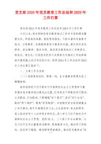 党支部2026年党员教育工作总结和2026年工作打算