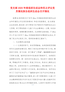 党支部2026年度组织生活会和民主评议党员情况报告组织生活会召开情况