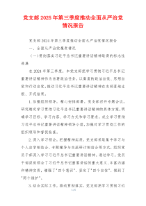 党支部2026年第三季度推动全面从严治党情况报告