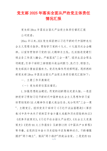 党支部2026年落实全面从严治党主体责任情况汇报