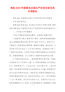 党组2026年度落实全面从严治党目标任务专项报告