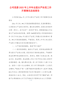 公司党委2026年上半年全面从严治党工作开展情况总结报告