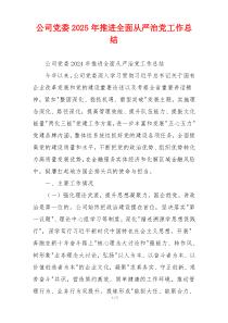 公司党委2026年推进全面从严治党工作总结