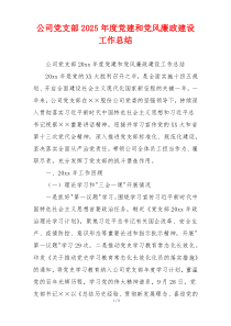 公司党支部2026年度党建和党风廉政建设工作总结