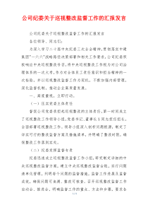 公司纪委关于巡视整改监督工作的汇报发言