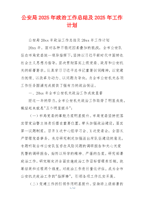 公安局2026年政治工作总结及2026年工作计划