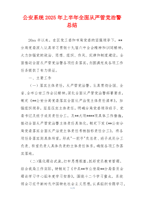 公安系统2026年上半年全面从严管党治警总结