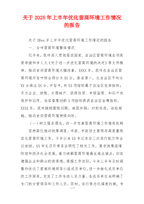 关于2026年上半年优化营商环境工作情况的报告