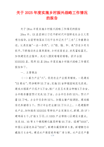 关于2026年度实施乡村振兴战略工作情况的报告