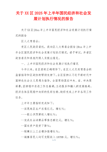 关于XX区2026年上半年国民经济和社会发展计划执行情况的报告