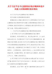 关于习近平总书记重要指示批示精神和党中央重大决策部署的落实情况