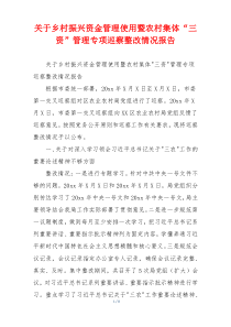 关于乡村振兴资金管理使用暨农村集体“三资”管理专项巡察整改情况报告
