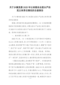 关于乡镇党委2026年以来落实全面从严治党主体责任情况的自查报告