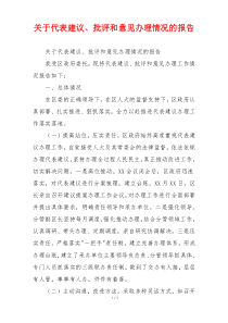 关于代表建议、批评和意见办理情况的报告
