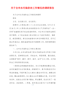 关于全市水污染防治工作情况的调研报告