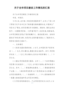 关于全市项目建设工作情况的汇报