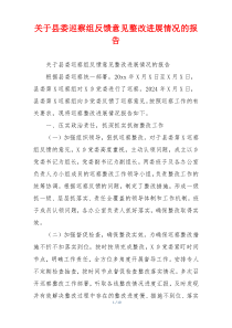 关于县委巡察组反馈意见整改进展情况的报告