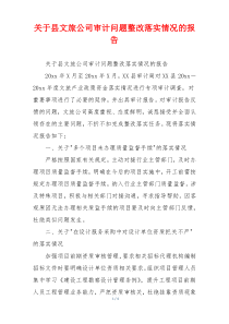 关于县文旅公司审计问题整改落实情况的报告