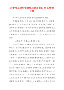 关于对工业和信息化局党委书记XX的情况反映